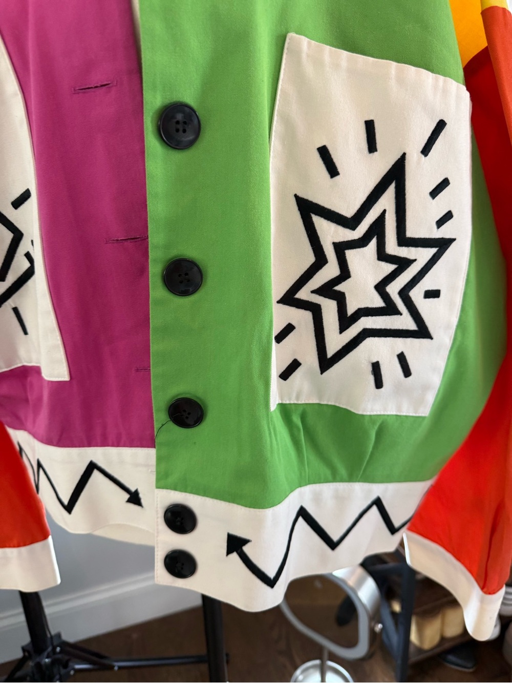 Vintage 80’sColorblock Pop Art Cotton Jacket - Multicolor - Picture 2 of 10